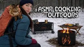 Solo Winter Camping with My Cat ❄️ ASMR Outdoor Cooking & Campfire Baking