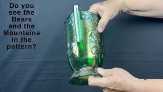 US Glass Frolicking Bears Pitcher Green #carnivalglass #iridescent #antique #rarity #glass