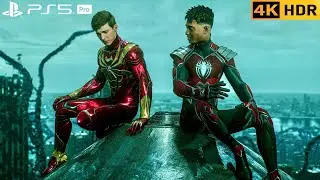(PS5 PRO) Iron-Spider Armor & Mysterio Miles join to Fight Venom Symbiotes 4K HDR