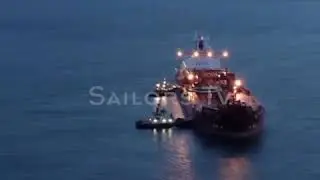 Greenpeace Ship Rainbow Warrior Blocking Oil Tanker in Protest Against Expansion of oil Refinery