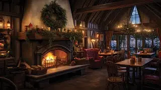 Holiday Coffee Shop Vibes | Relaxing Fireplace | Sounds for Work & Study