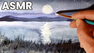 ASMR - Moonlit Lake Watercolour | Brush and Paper Sounds