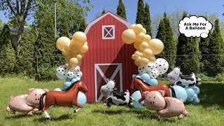 Balloon Garland With Farm Animals & Barn Backdrop