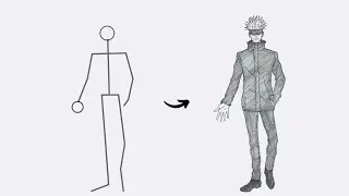 How to draw Gojo Satoru Full Body out of Stick Man | Easy Step by Step