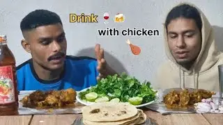 Chicken Leg Piece Tanduri Masala Curry Eating And Drink Wine || 