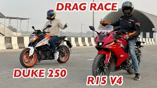 New Duke 250 VS Yamaha R15 V4 DRAG Race 🔥 Aayush ssm
