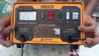 Unboxing of INGCO Battery Charger#12/24V #9/4A NG-CB1601 and internal view of the circuit.