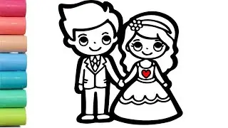 Милый рисунок жениха и невесты. Раскраска для малышей. Невеста и жених #Bridegroomdrawing