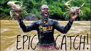 Primitive Barehand Catching Giant Crab For Food in Deep Mud Hole