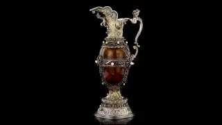 ANTIQUE 19thC AUSTRIAN SOLID SILVER GILT, EMERALDS & ENAMEL AGATE EWER c.1880