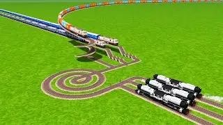 AI STEAM TRAINS CROSSING BY CURVED ROUND CIRCLES TRACKS ZIG ZAG TRACKS | Beamng Drive | train game