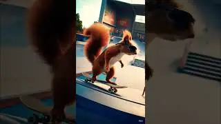 Squirrel wearing sunglasses riding a skateboard in a skate park | Let's Laugh With Sumegha