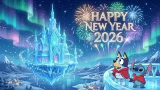 Stitch & Bluey Frozen Castle New Year 2026 🎆 Gentle Chill Beats for Study ❄️ Aurora Fireworks Night