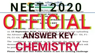 NEET 2020:Chemistry OFFICIAL ANSWER KEY | NTA Official Answer key with Solution