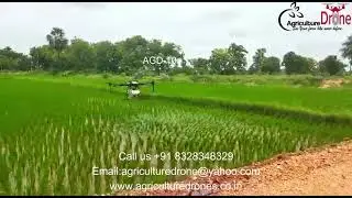 agriculture drone spraying chemicals in fertilizer and pesticides paddy field
