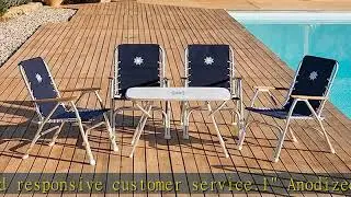 FORMA MARINE Boat Chairs High Back Navy Blue Deck Folding Marine Aluminum Teak Furniture Set of 2 M