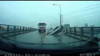 They Hung Over a Collapsing Bridge 😱 #Dashcam #Impossible