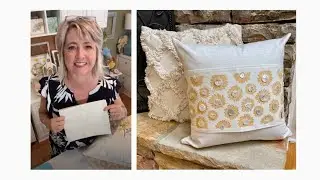 Pretty sunflower pillow wrap in gold and white with mother of pearl buttons | Magnolia Design Co
