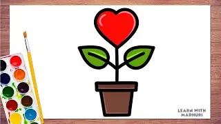 How to Draw a Cute Heart Plant 🌱❤️ | Heart Plant Drawing Tutorial | Easy Valentine Drawing
