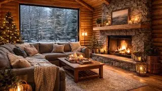Cozy Log Cabin with Fireplace Ambience and Smooth Jazz for Relaxing