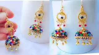 Simple and Beautiful Silk thread earrings||Making Silk Thread Stone Jhumkas