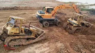 Unexpected​ Dozer Sinking in Mud Recovery Amazing Power Pulling Bulldozer Vs Excavator
