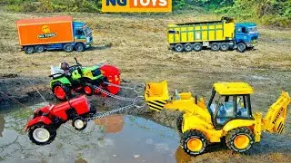 JCB 3DX Mud Loading Cartoon Video | TATA HYVA DUMPER Accident Pulling JCB 5CX ? Gadi Tractor | CSToy