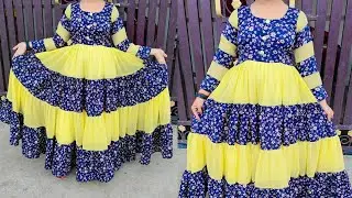 4 Layered Anarkali Dress/Kurti Cutting And Stitching/Long Kurti/Frock Design DIY/ Tiered Frill Kurti