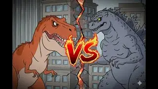 티라노사우루스vs고질라 결투 Tyrannosaurus vs Godzilla #cartoon #animation #애니메이션 #고질라 #티라노 #그림 #ai #뮤직비디오