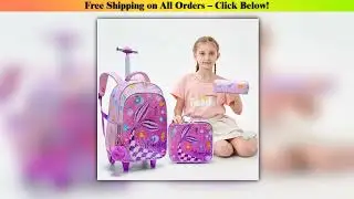 BLING BABIES 3PCS set Rolling Backpack For Girls, Cute Cartoon Mermaid Sequin Wheeled Bookbag For