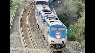 AMTRAK EB California Zephyr of Jan 20 approaches tunnel at Newcastle CA with P42DC duo.