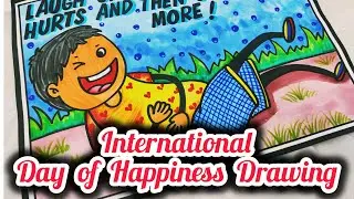 International Day of Happiness Drawing | World Happiness Day Drawing | World Laughter Day Poster