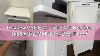 Review VECELO Tilt Out Kitchen Trash Bin Cabinet, Dog Proof Garbage Can with Wood Holder Free Standi