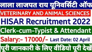 LUVAS Hisar Recruitment 2022, LUVAS Hisar Attendant & Clerk-cum-Typist Recruitment 2022,Sk Jobs Gyan