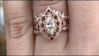 Rose Gold Vintage Inspired Engagement Ring & Wedding Band Set - Tempest, Brenna & Esme