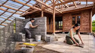 TIMELAPSE: Talented Young Woman Builds House Walls and Installs Marble Tiles in Just 45 Days