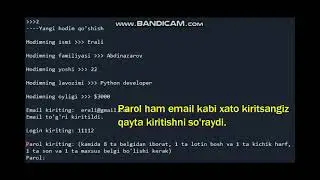 Pythonda hodimlarni ro'yxatga olish dasturi to'liq formatda