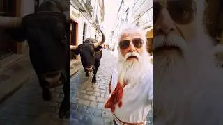 Old Man AI -  and the Bull! #chase #funny #oldmanfunny_video #bullrun2025 #bullrun