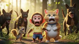 🐵🐱 Monkey & Fat Cat Save Little Squirrel from Wild Dog Attack 🐶⚡ and Climb Tree to Safety 🌲🙈