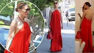 Red hot!! Jennifer Lopez in maxi dress during Beverly Hills outing after celebrating first wedding