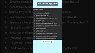 NIRF RANKING 2025 | TOP COLLEGE LIST IN TAMILNADU #nirfranking #nirf2025 #shorts