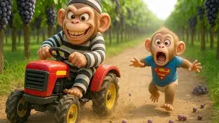 Monkey CP Drives Tractor to Harvest Grapes and Catch a Sneaky Thief on the Farm! 🐒🚜🍇