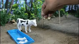 Diy creative make mini farm animal - mini water poll - woodworking - cow barn #farming #farm #cow