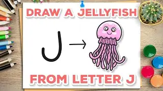How to draw a jellyfish from letter J / Easy Draw Tutorial