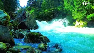 Calming Mountain Turquoise Stream with Rapids. Water sounds (no music) 10 hours (4k) White Noise.