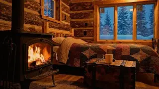 ASMR Warm Room Ambience | Winter Blizzard & Crackling Fireplace Sounds | White Noise for Sleeping