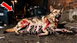 La perra pastor alem&aacute;n grit&oacute; de dolor, rog&aacute;ndole a un extra&ntilde;o que salvara a sus cachorros reci&eacute;n nac