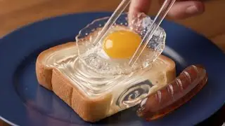 ASMR GLASS AMERICAN BREAK FAST COOKING 🍳🔪🍞 🌭 🧈
