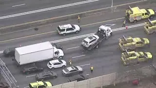 Pursuit on I-75 ends with 11-car crash; Suspect at large