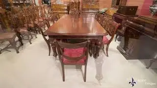 Antique Flame Mahogany Dining Table & 10 Regency Revival Chairs